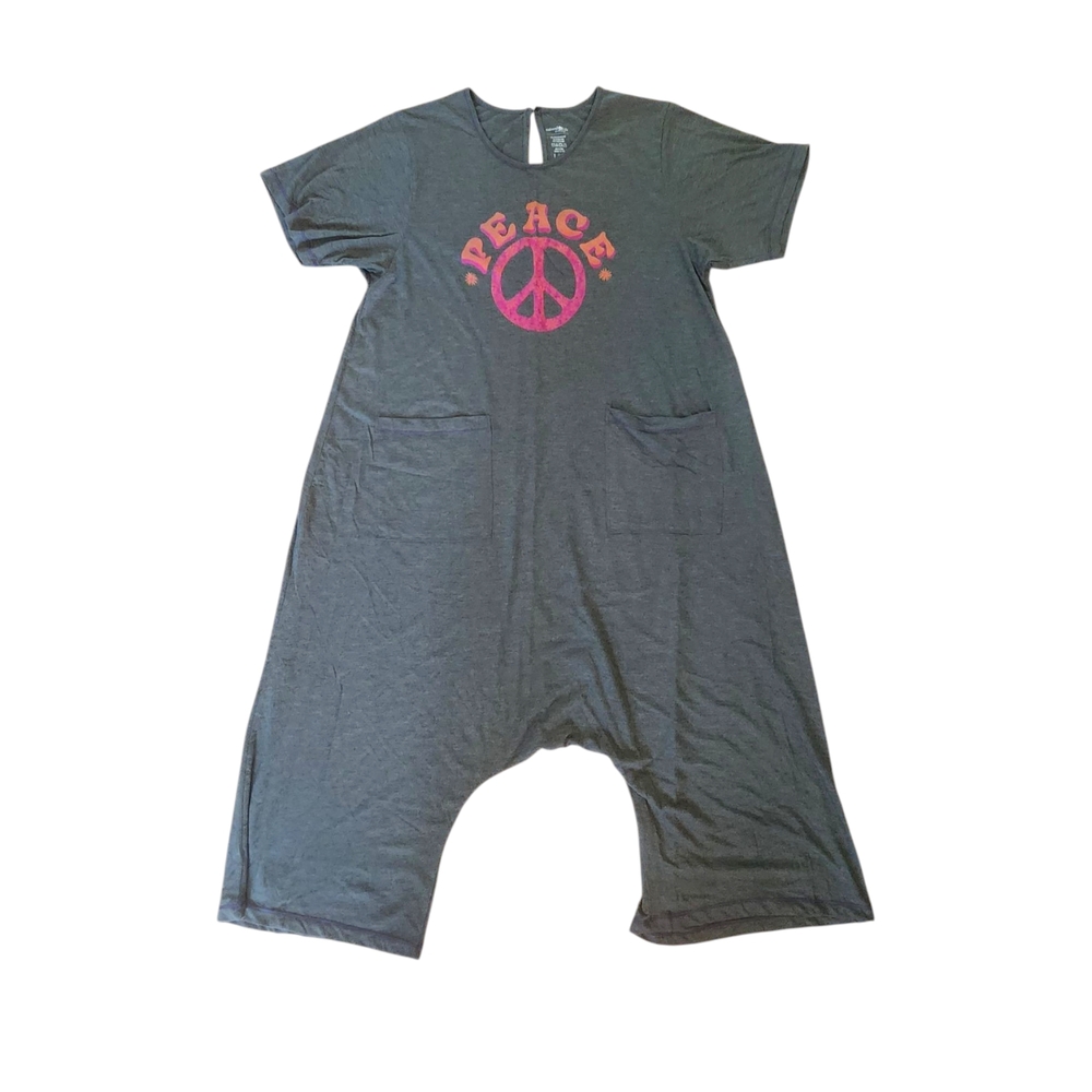 Gray Jumpsuit with Pink Peace Sign